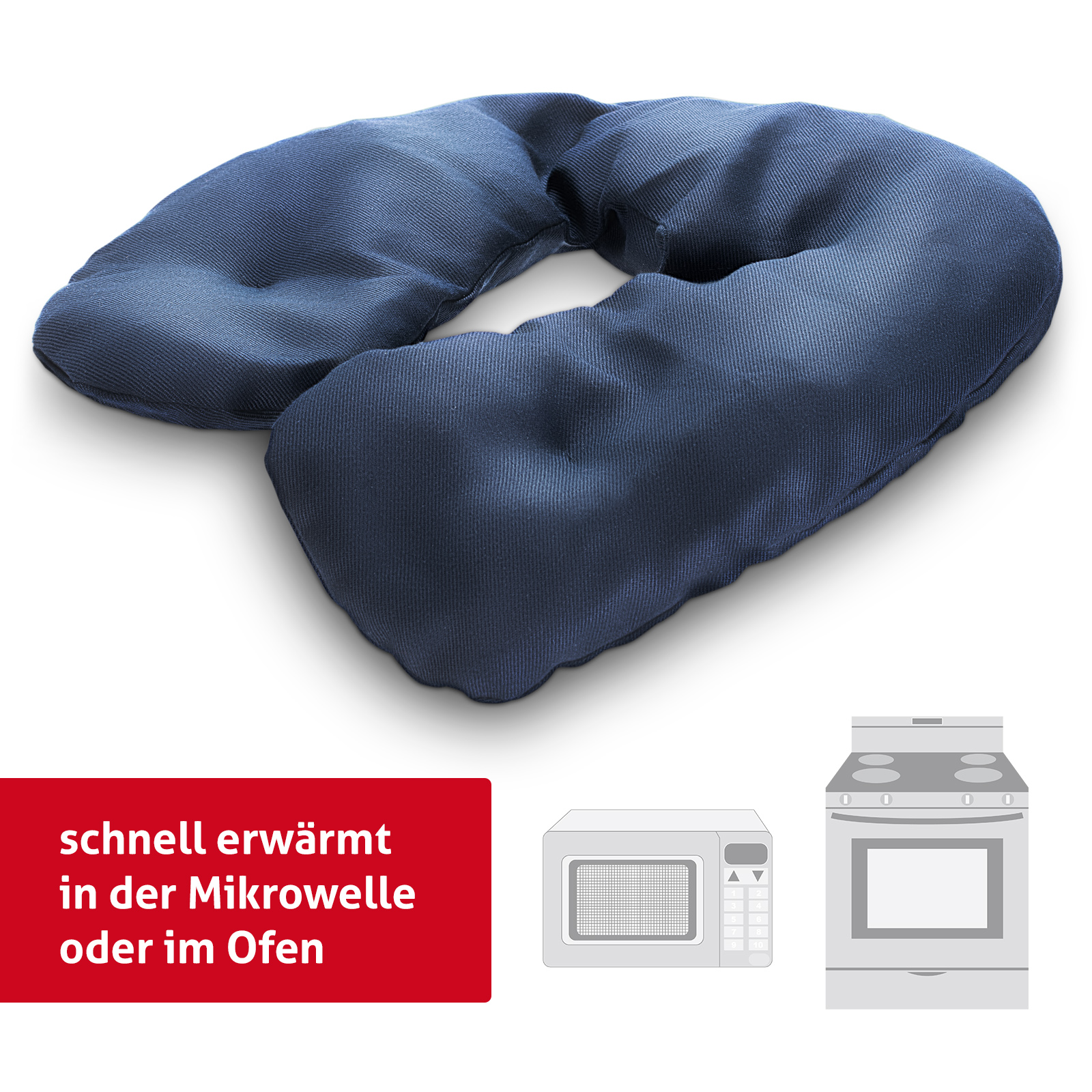 Zum Aufwärmen wird das Kirschkern-Nackenhörnchen einfach in den Backofen oder in die Mikrowelle gegeben. 